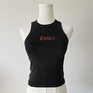 Bones Xs Black Sleeveless Tank Top with Red Embroidered Detail